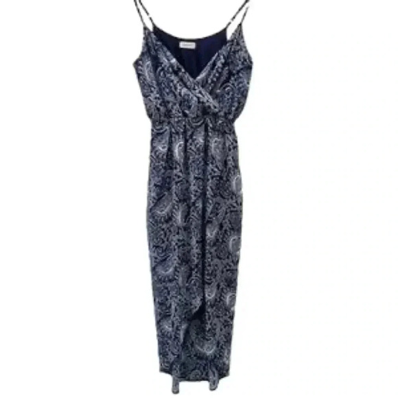 Smart Set Maxi Dress Wrap Front Sheer Flowy Hi Low Asymmetric  Blue Paisley XS - Picture 15 of 15